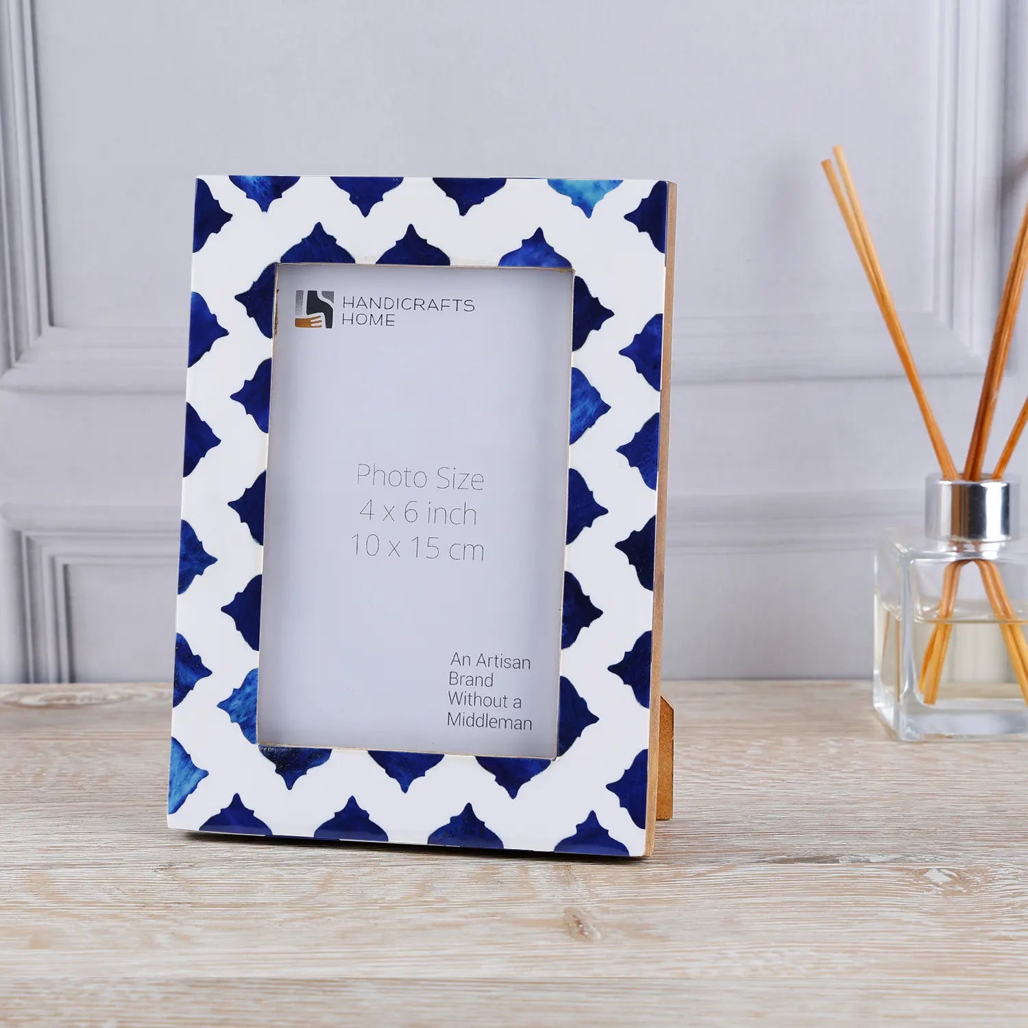 Picture Frames Indigo Bone & Resin Inlay Collection in White & Blue, 4x6