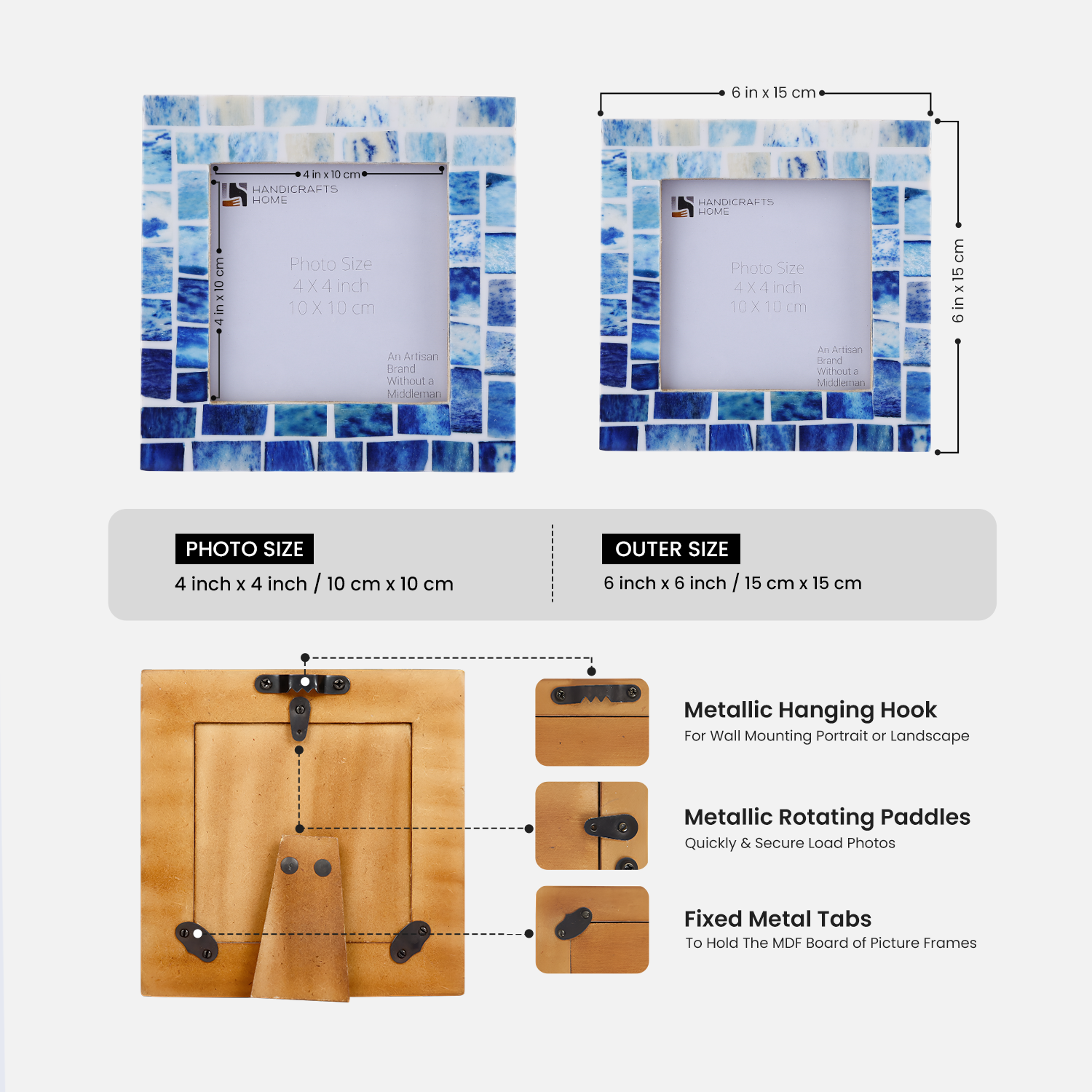Picture Frames Indigo Pattern Bone Inlay Collection in 4x4