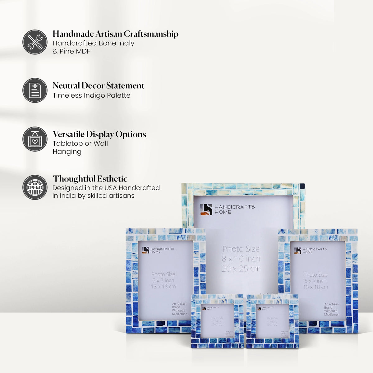 Unique Picture Frame Inlay Indigo Mosaic Bone Inlay Picture Frame Set (5-Pieces)