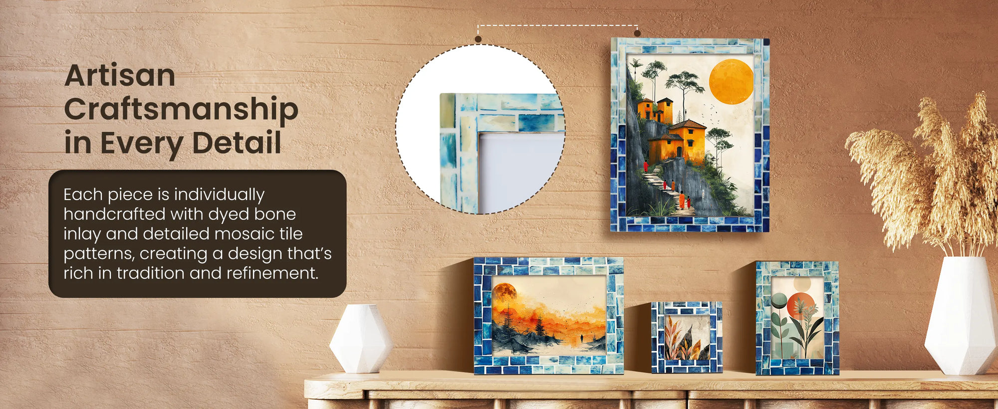 Picture Frames Indigo Pattern Bone Inlay Collection in 26 Sizes