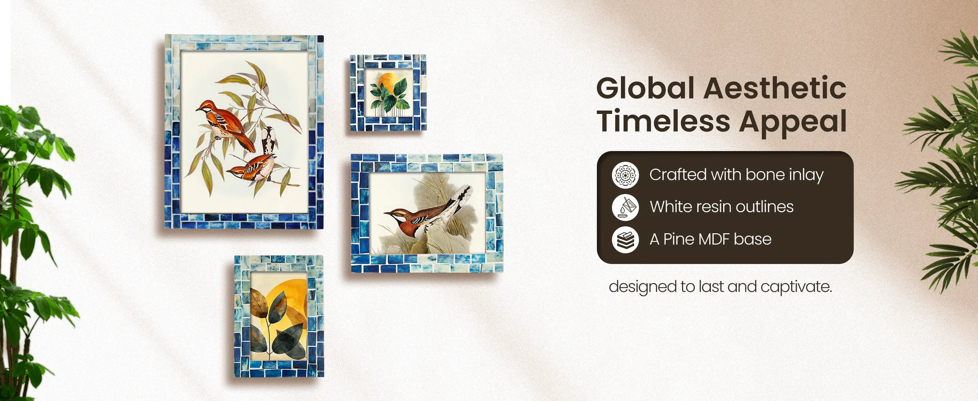 Picture Frames Indigo Pattern Bone Inlay Collection in 26 Sizes