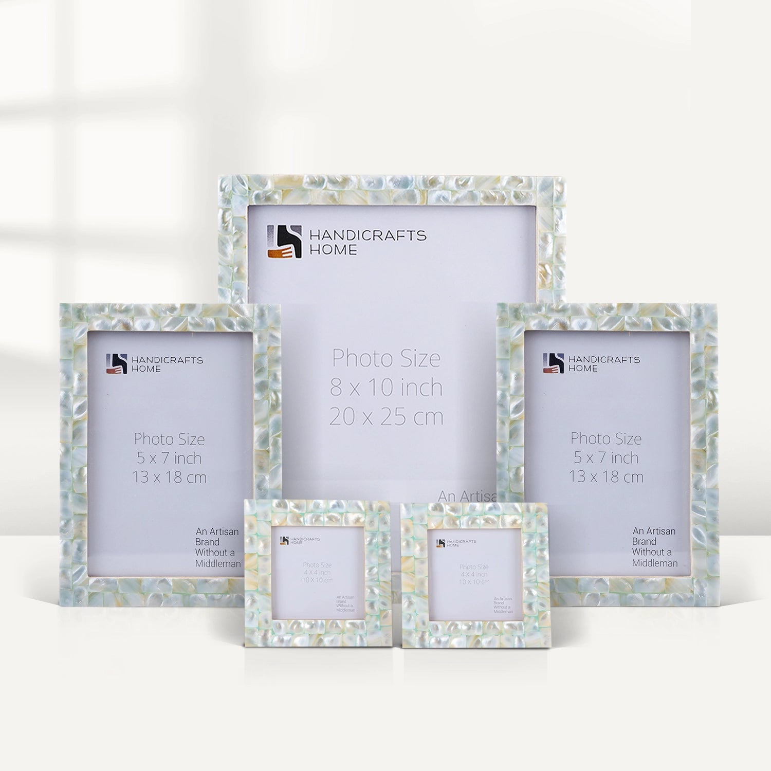Mother of Pearl Inlay Picture Frame Set, Green (5-Pieces)