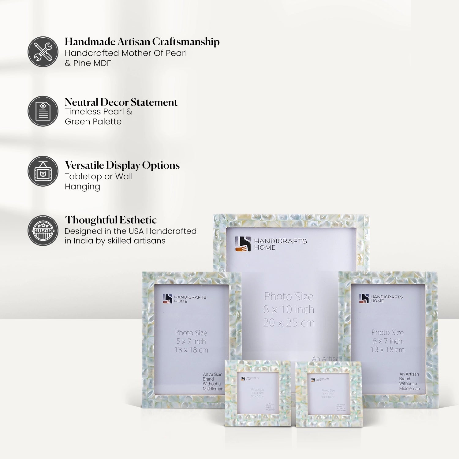 Mother of Pearl Inlay Picture Frame Set, Green (5-Pieces)