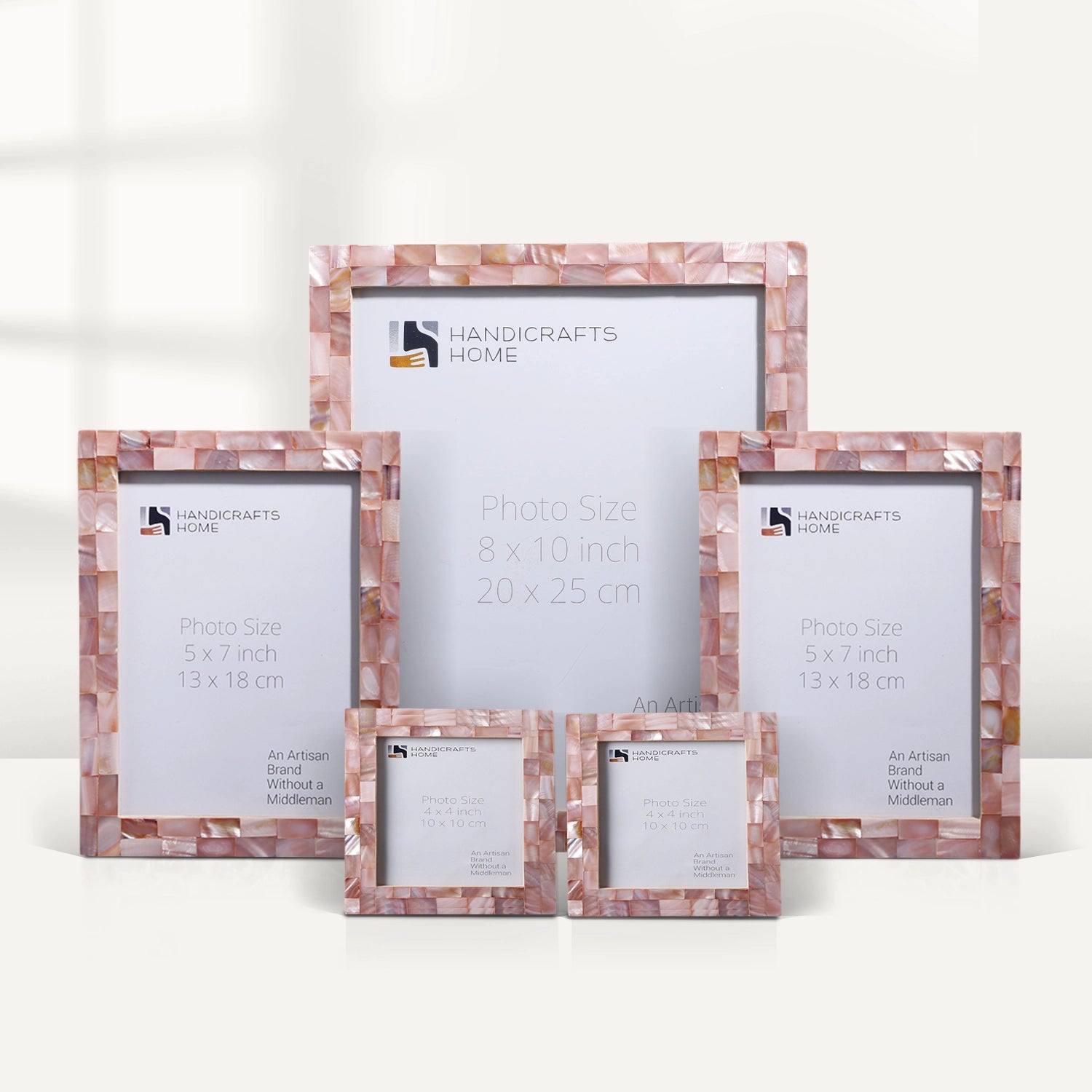 Mother of Pearl Inlay Picture Frame Set, Pink (5-Pieces)