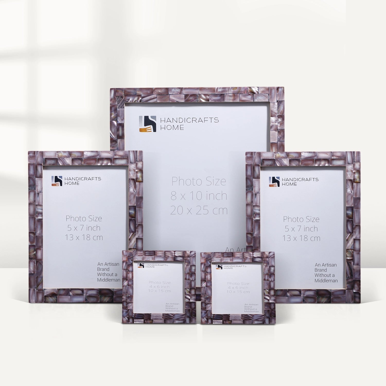 Mother of Pearl Inlay Picture Frame Set, Purple (5-Pieces)