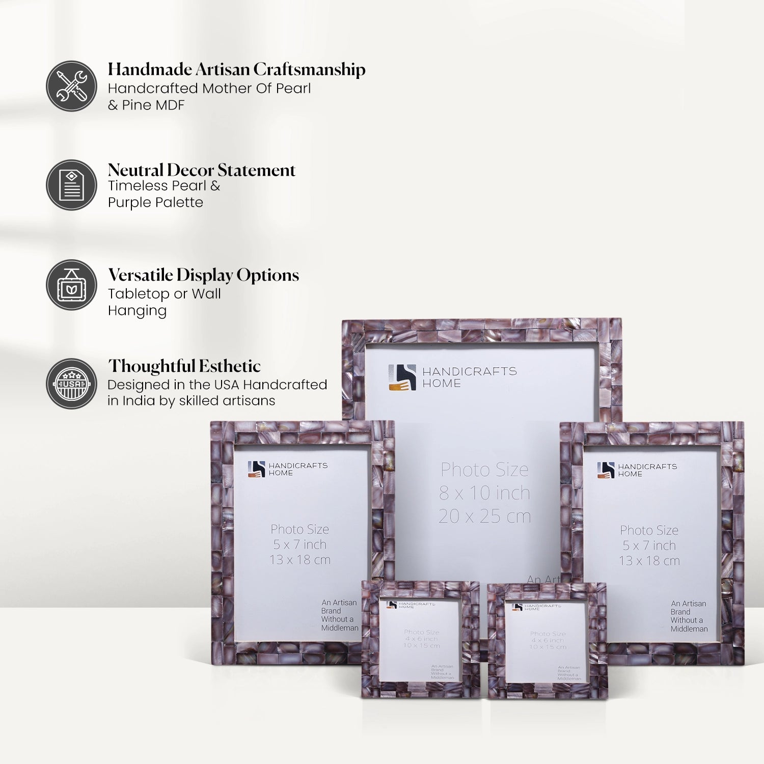 Mother of Pearl Inlay Picture Frame Set, Purple (5-Pieces)