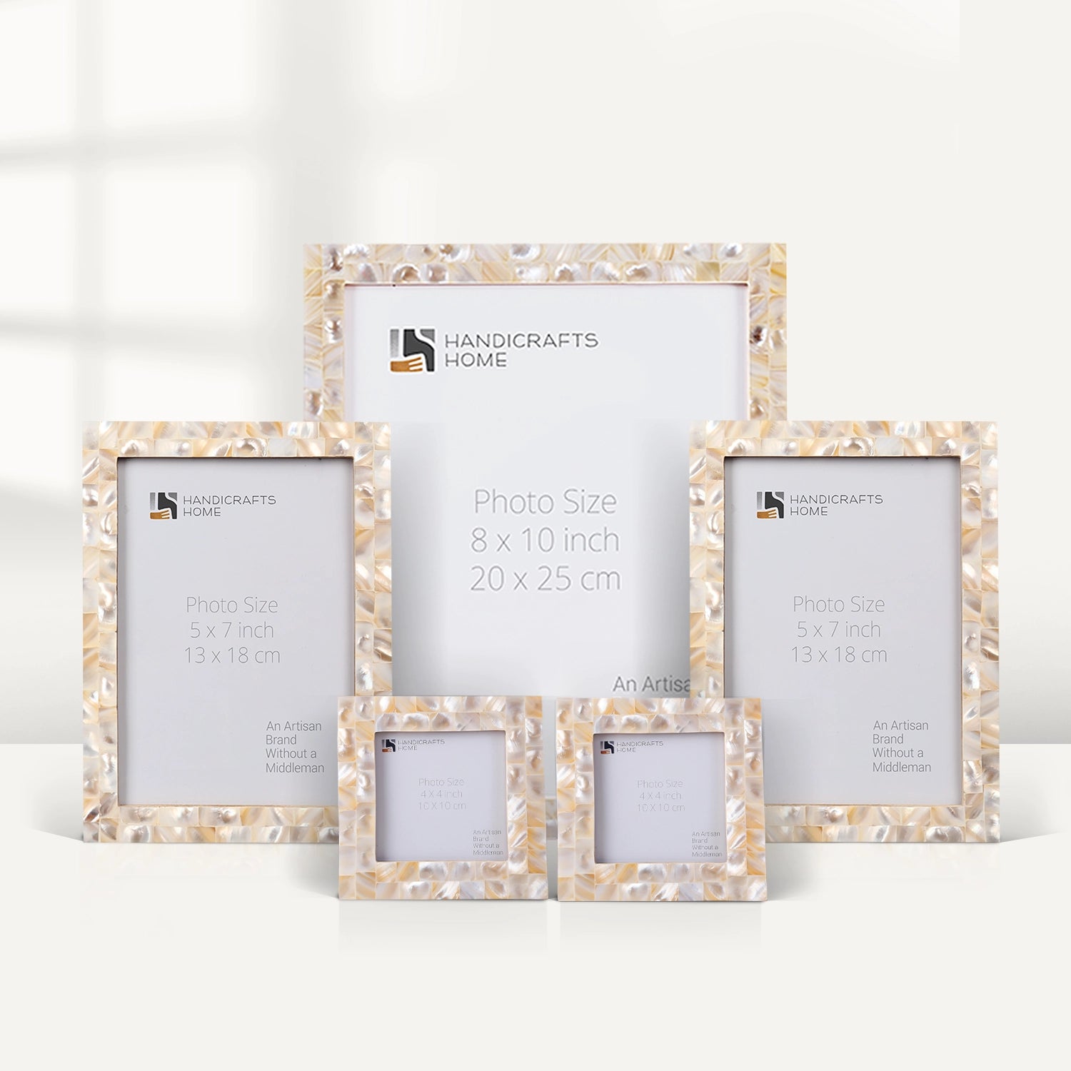 Mother of Pearl Inlay Picture Frame Set, White (5-Pieces)