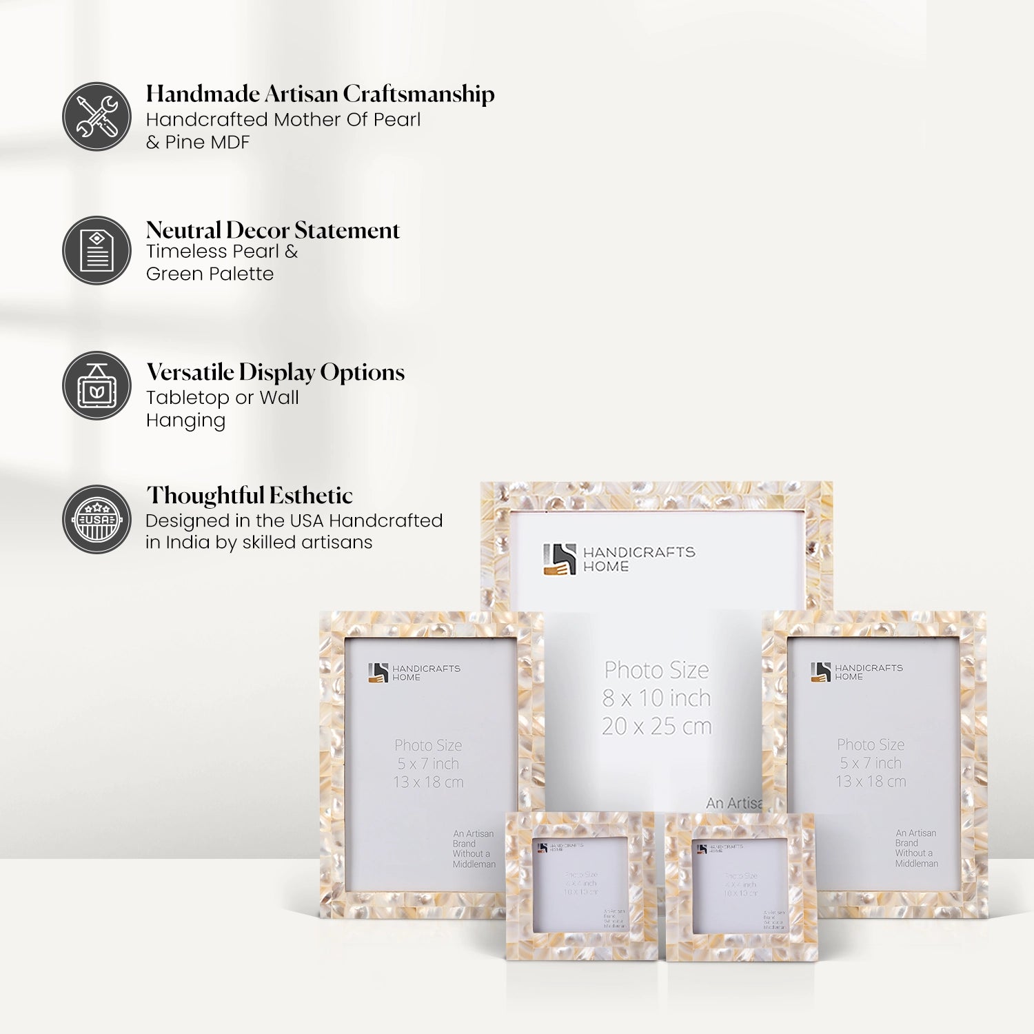 Mother of Pearl Inlay Picture Frame Set, White (5-Pieces)