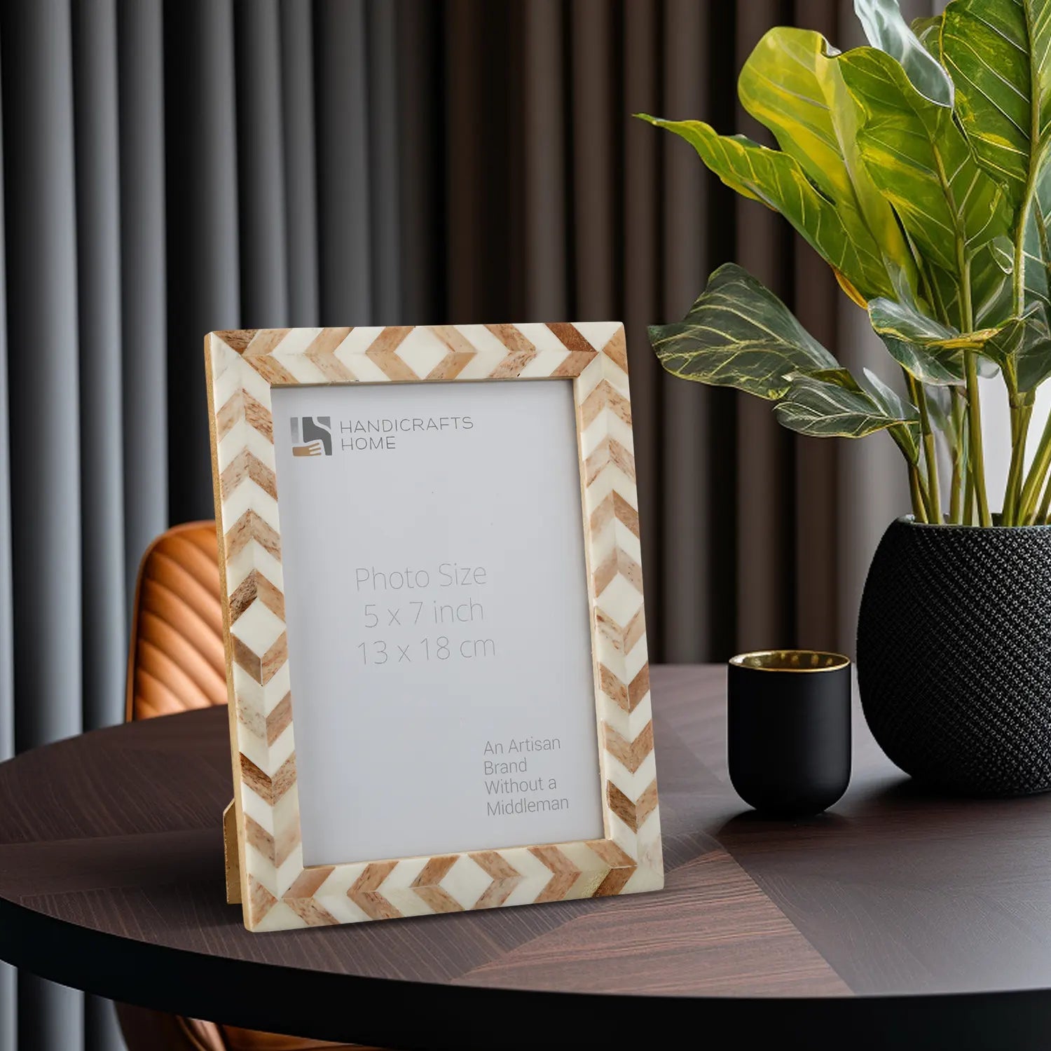 Picture Frames Taj Pattern Bone Inlay Collection in 3 Sizes, Brown