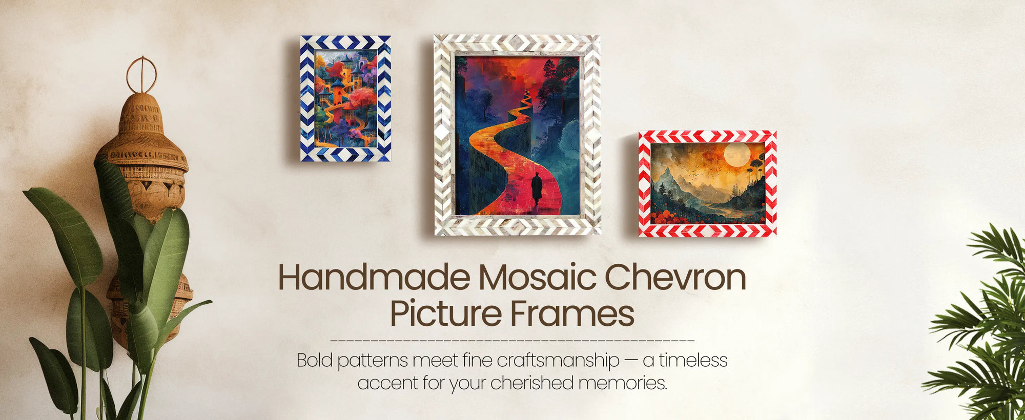 Picture Frames Mosaic Chevron Pattern Bone Inlay Collection