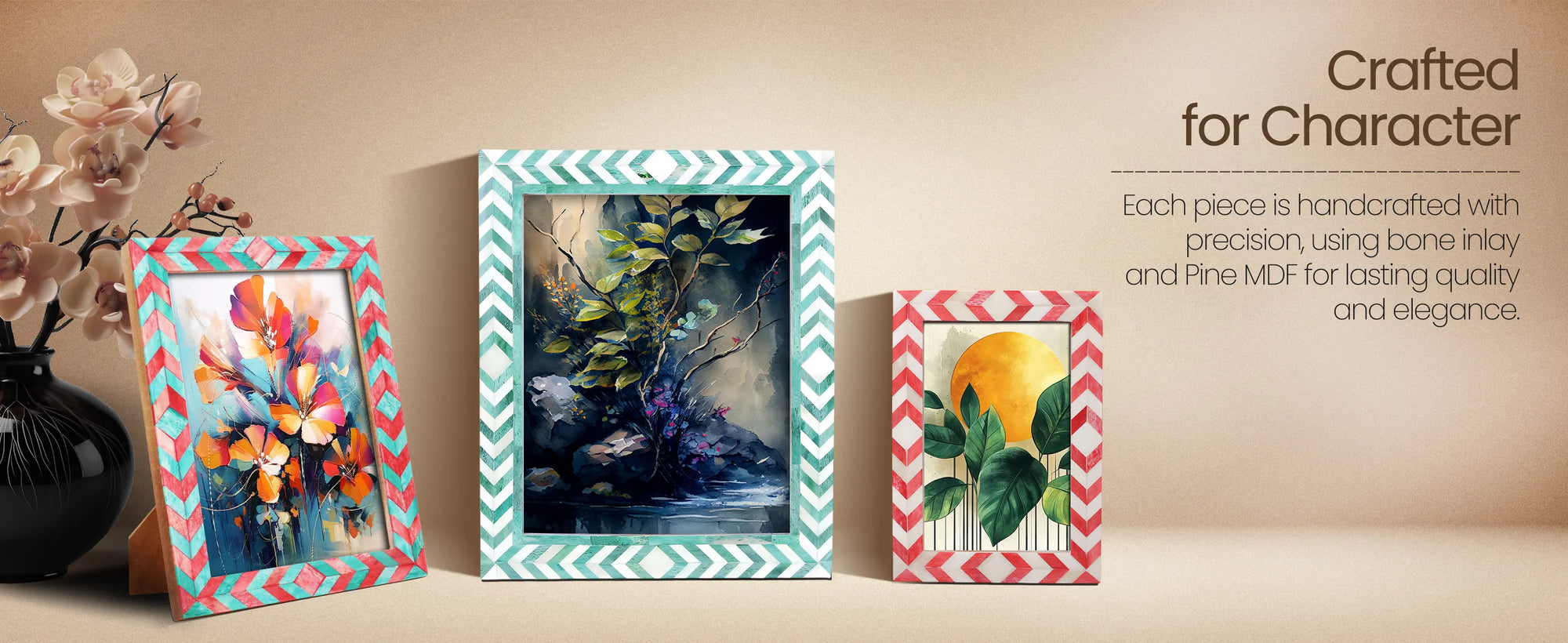 Picture Frames Mosaic Chevron Pattern Bone Inlay Collection