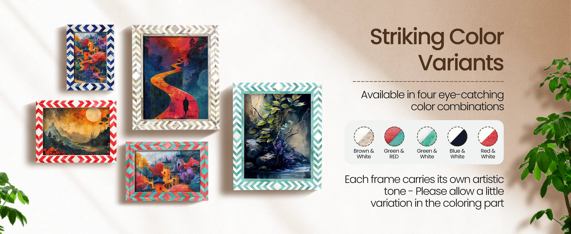Picture Frames Mosaic Chevron Pattern Bone Inlay Collection