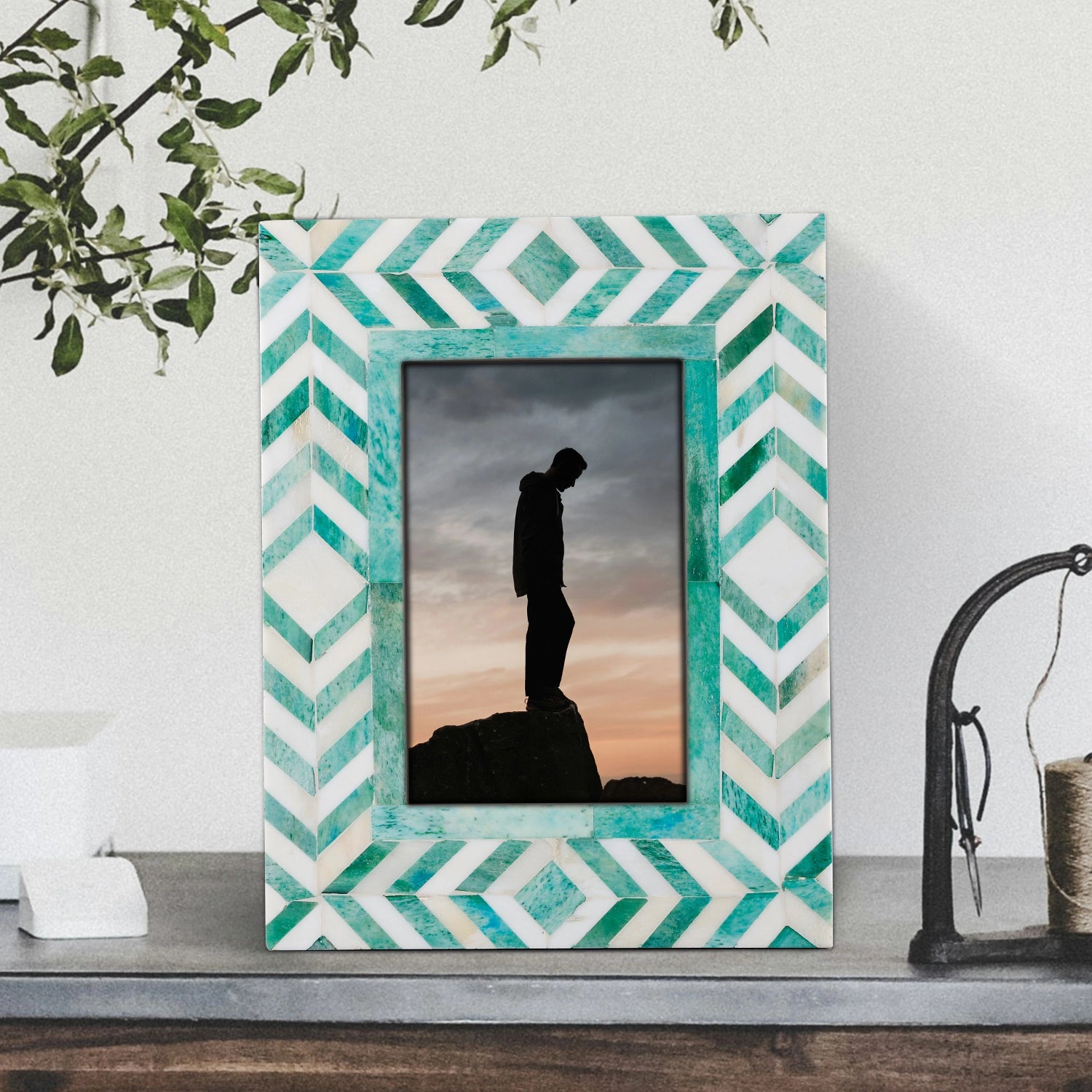 Picture Frame Taj Pattern Collection Bone Inlay Green 2 Sizes