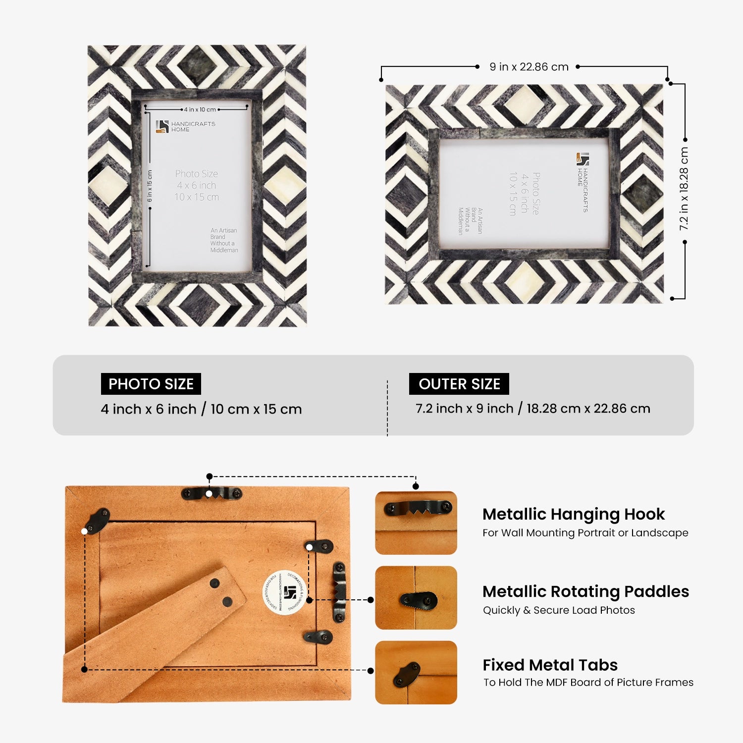 Picture Frames Mosaic Chevron Pattern Bone Inlay Collection in 4x6, Grey