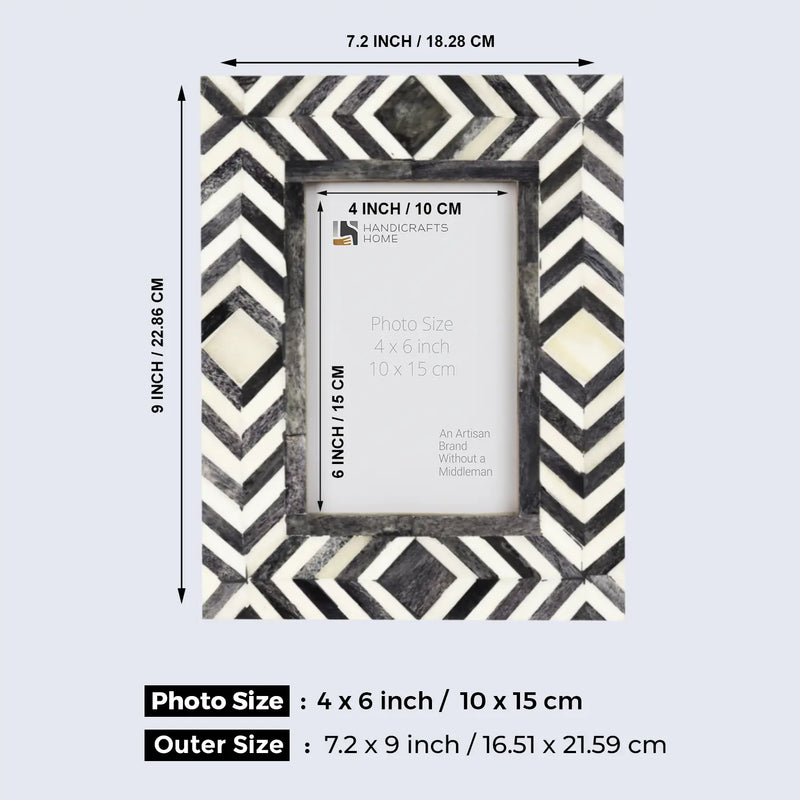 Size Chart for Picture Frames Mosaic Chevron Pattern Bone Inlay Collection in 4x6, Grey