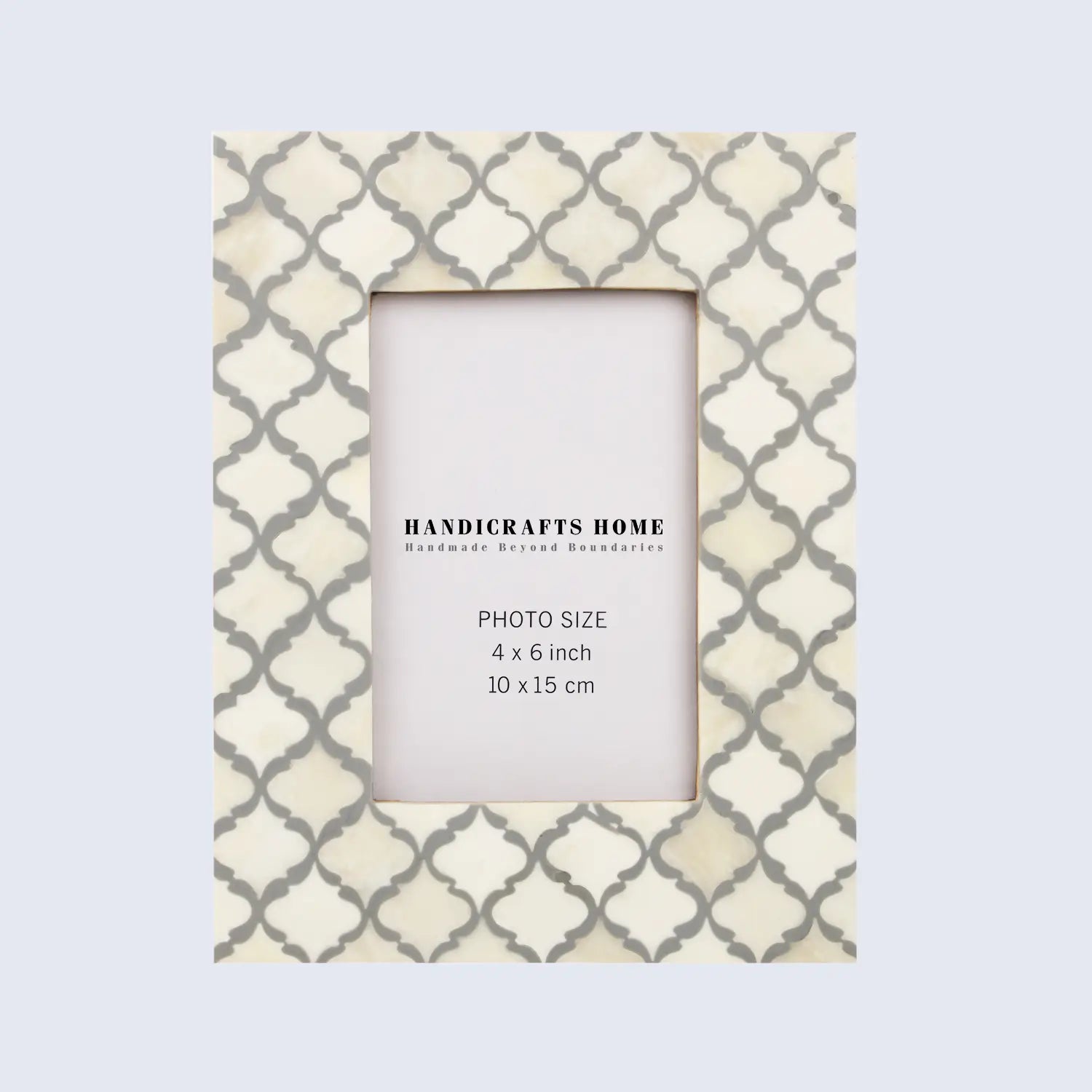 Picture Frames Moroccan Pattern Bone & Resin Inlay Collection in 2 Sizes, White & Grey