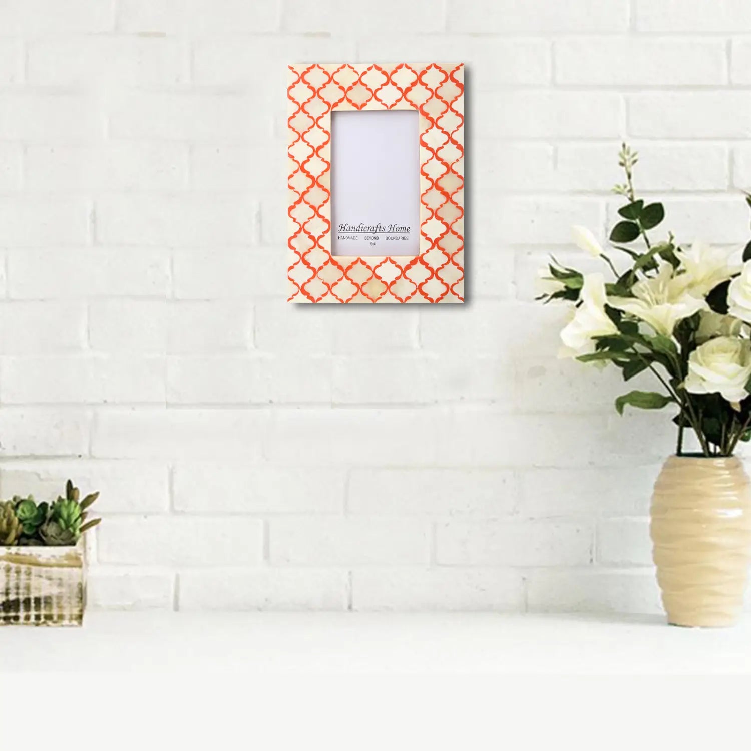 Picture Frames Moroccan Pattern Bone & Resin Inlay Collection in 2 Sizes, White & Red