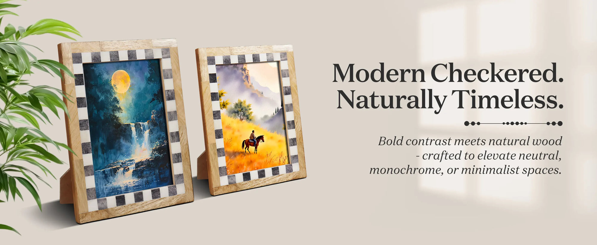 Checkered Bone Inlay Picture Frame, Grey & White