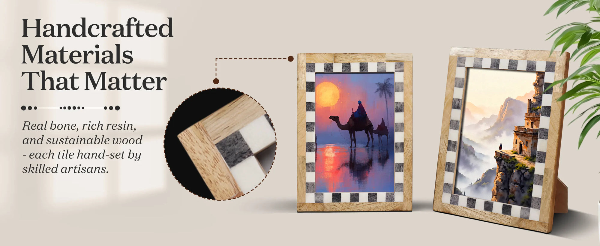 Checkered Bone Inlay Picture Frame, Grey & White