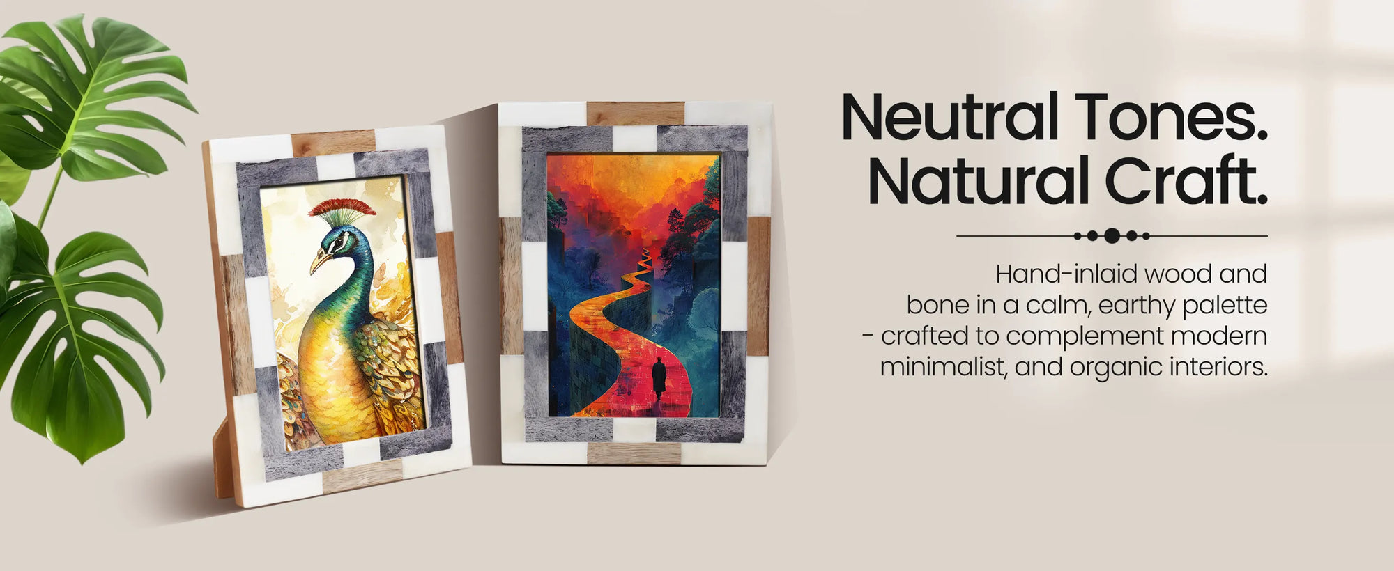 Wood & Bone Inlay Woodstrip Tile Picture Photo Frame in 4x6, 5x7