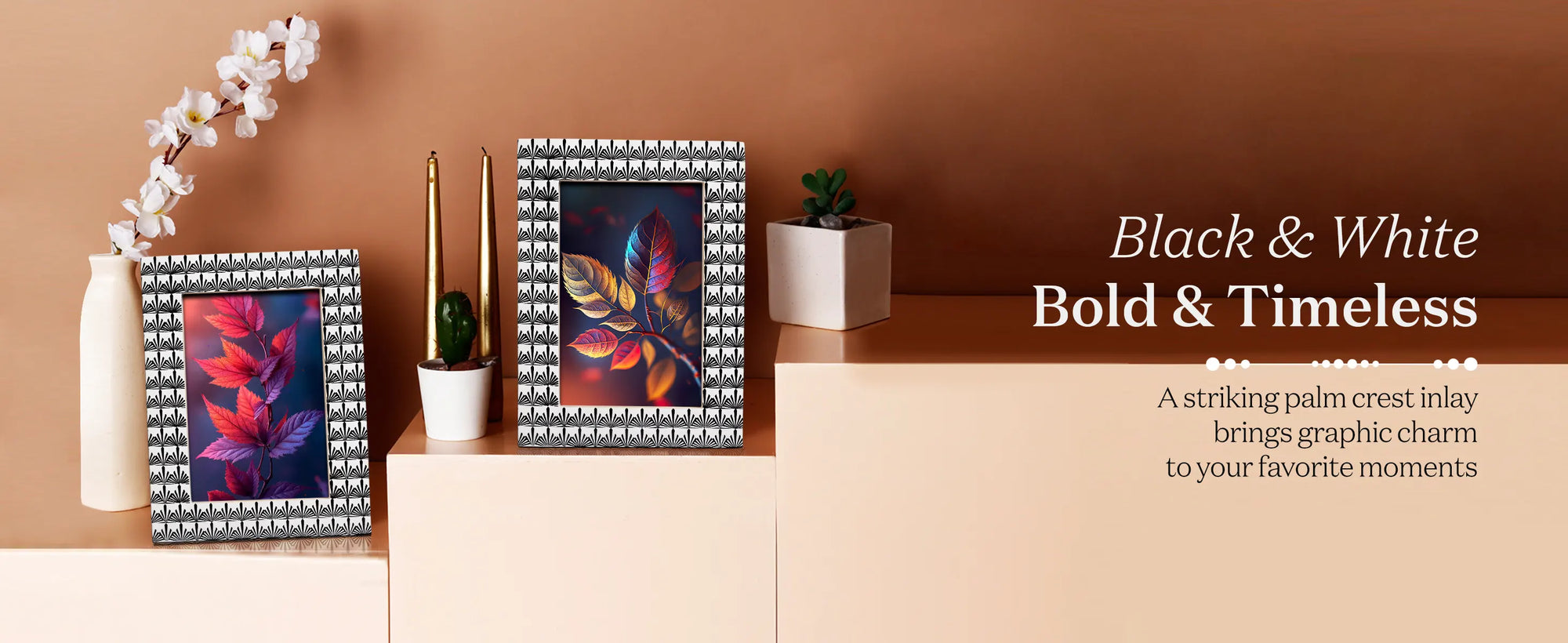 Picture Frame Palm Crest Collection Resin Inlay Black & White – 4x6 & 5x7