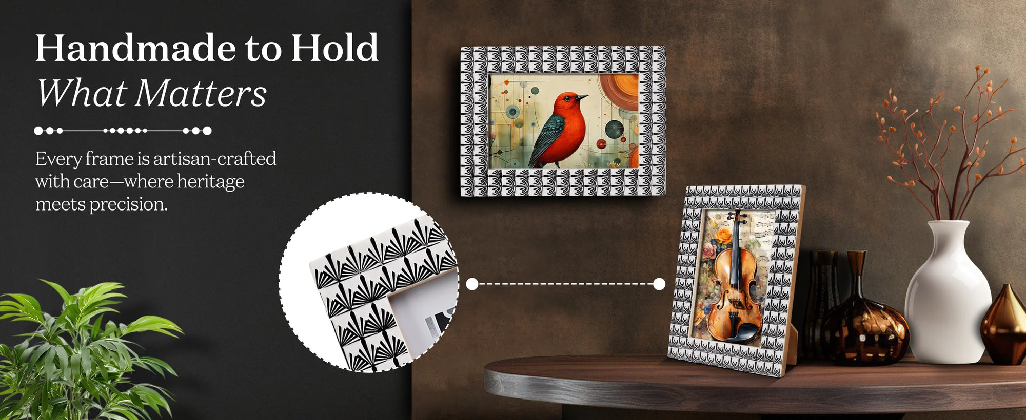 Picture Frame Palm Crest Collection Resin Inlay Black & White – 4x6 & 5x7