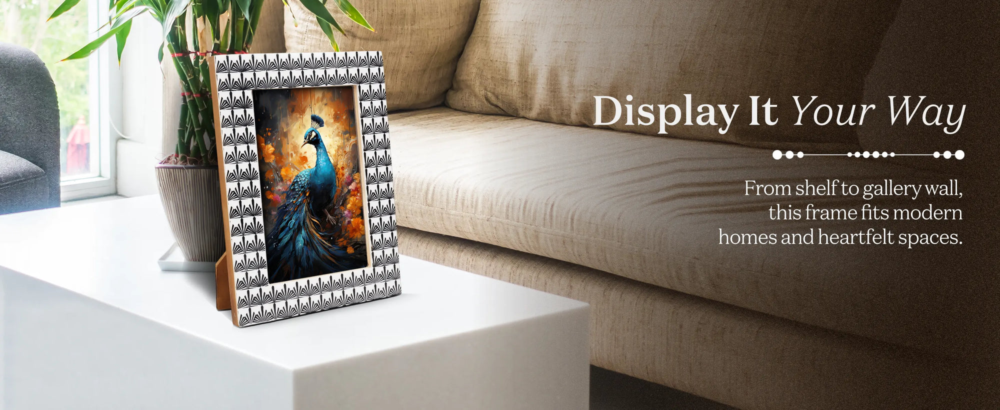 Picture Frame Palm Crest Collection Resin Inlay Black & White – 4x6 & 5x7