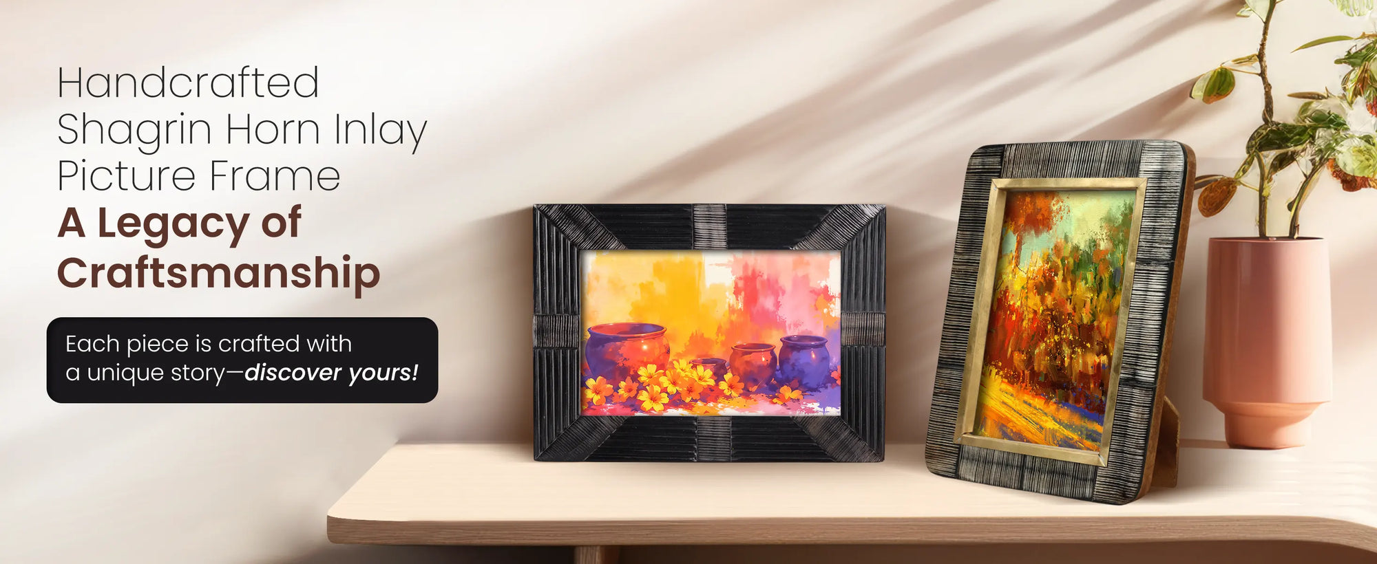 Horn Inlay Shagrin Picture Photo Frames Black, 4x6 5x7