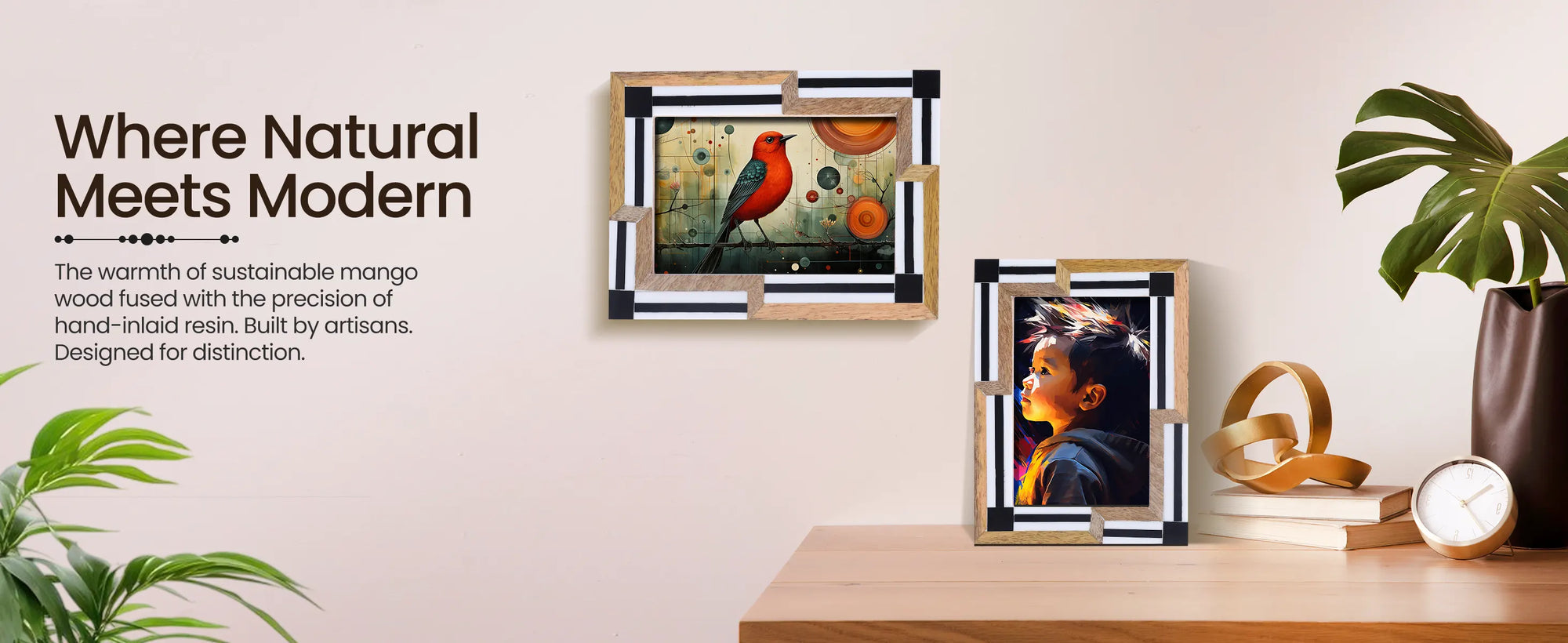 Picture Frames Silhouette Sequenced Collection Resin Inlay Wood Brown White 4x6 5x7