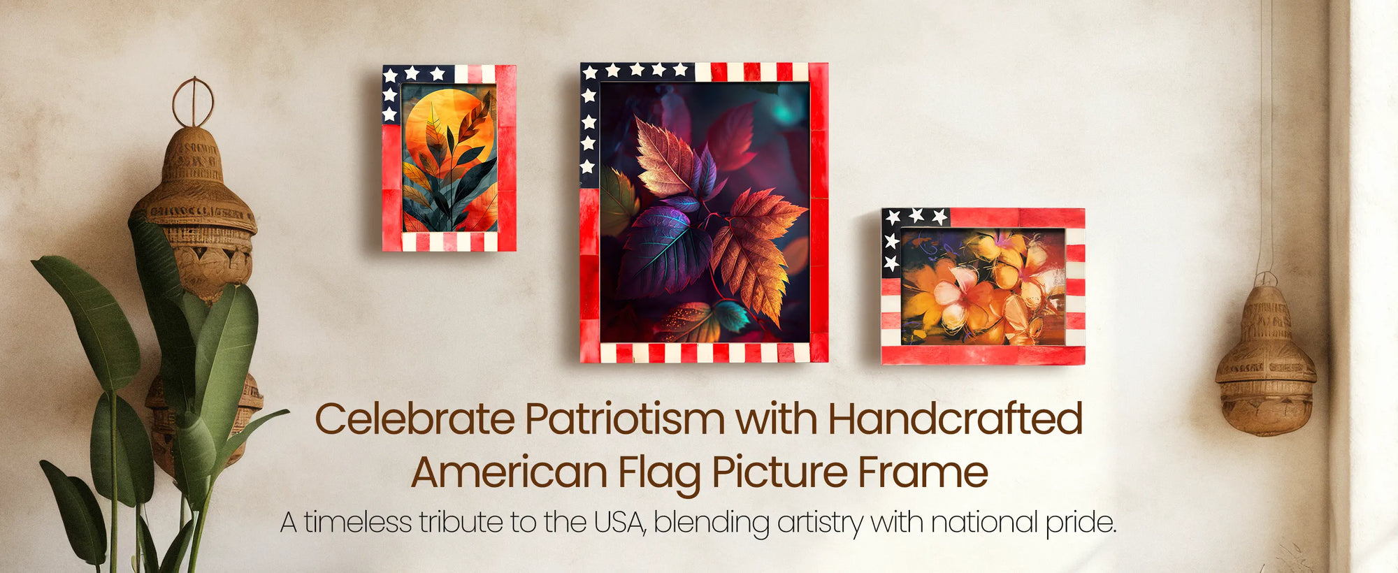 Picture Frame USA American Flag Pattern Bone & Resin Inlay Collection in 27 Sizes