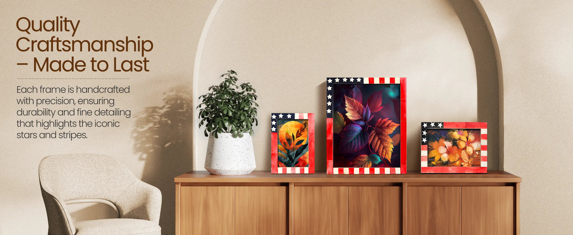 Picture Frame USA American Flag Pattern Bone & Resin Inlay Collection in 27 Sizes