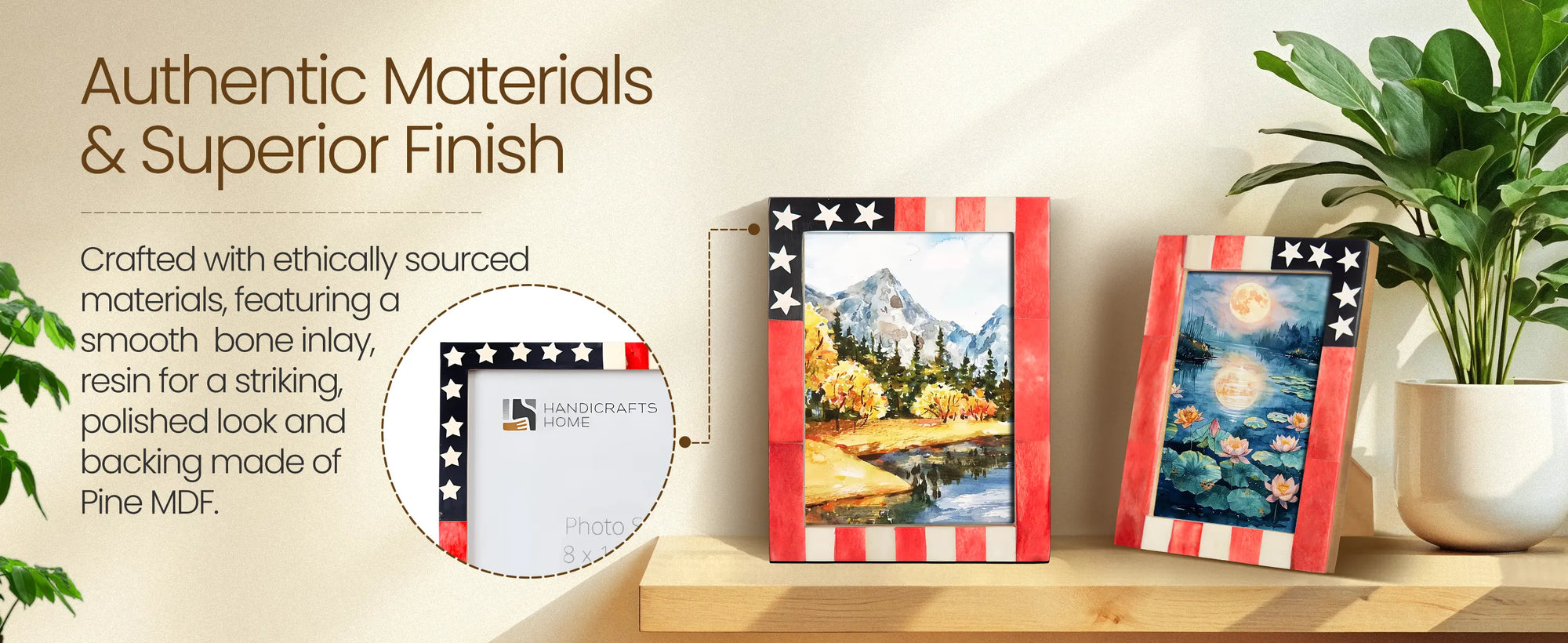 Picture Frame USA American Flag Pattern Bone & Resin Inlay Collection in 27 Sizes