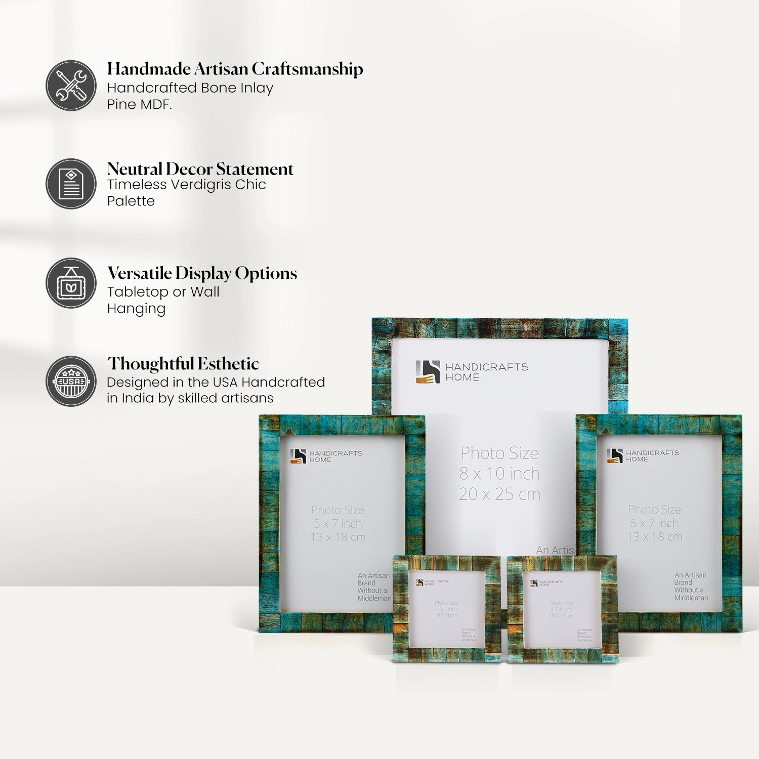 Classic Verdigris Bone Inlay Picture Frame Set (5-Pieces)