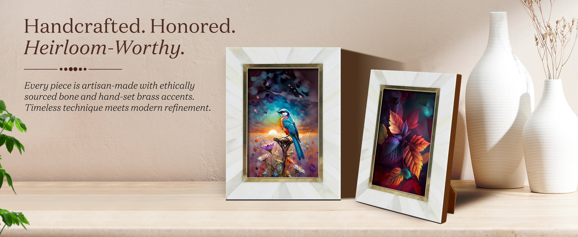 Picture Frames West Coast Monica Collection Bone Inlay Brass Brown White 4x6 5x7