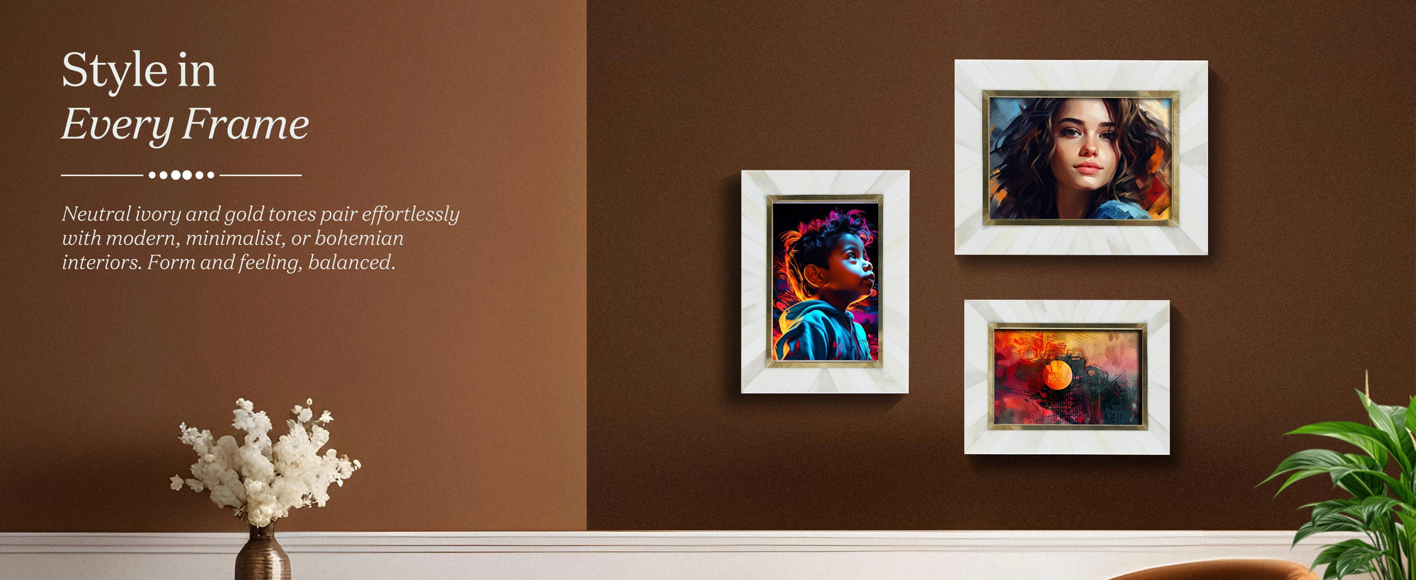 Picture Frames West Coast Monica Collection Bone Inlay Brass Brown White 4x6 5x7