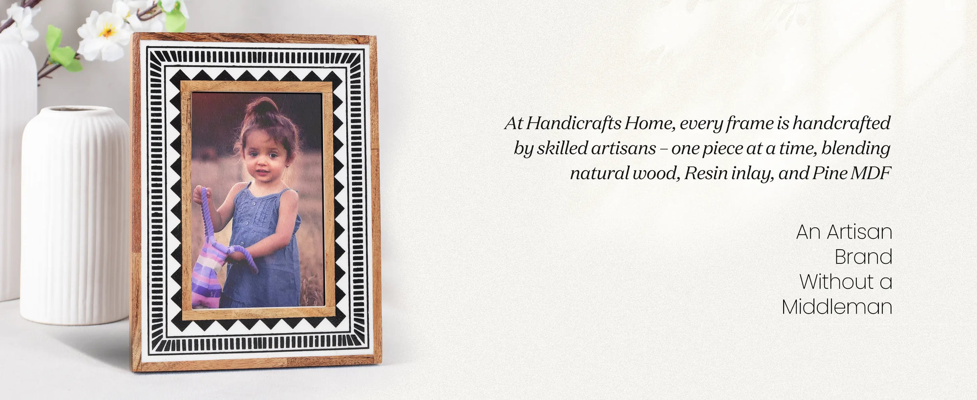 Wood Resin Inlay Handmade Black & White Geometric Picture Frame - 4x6, 5x7