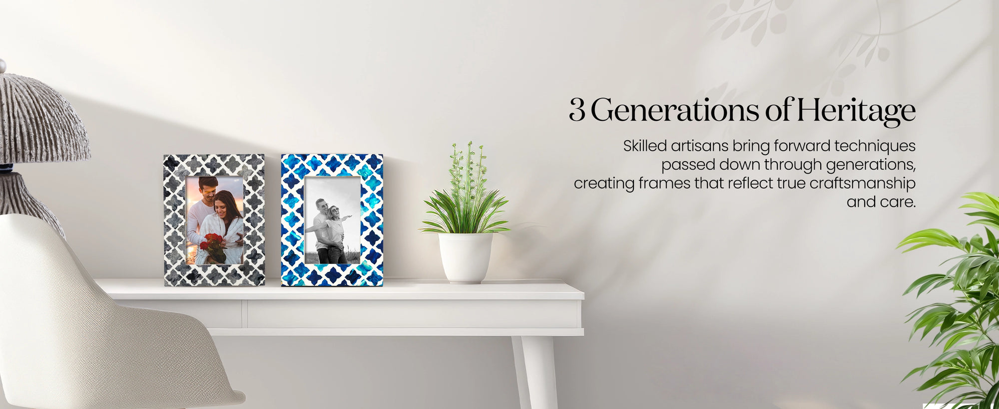 Picture Frames Mosaic Quatrefoil Pattern Bone & Resin Inlay Collection in 3 colors, 4x6