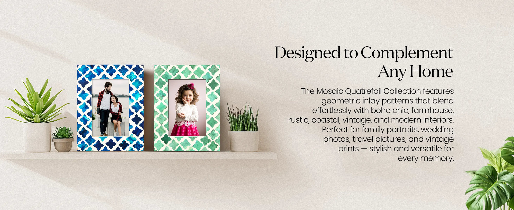 Picture Frames Mosaic Quatrefoil Pattern Bone & Resin Inlay Collection in 3 colors, 4x6