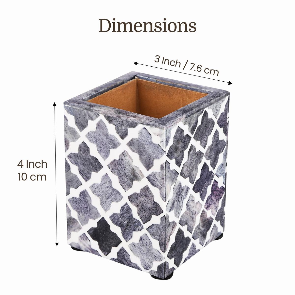 Quatrefoil art inspired pen pencil holder available in grey 3x4 Inch