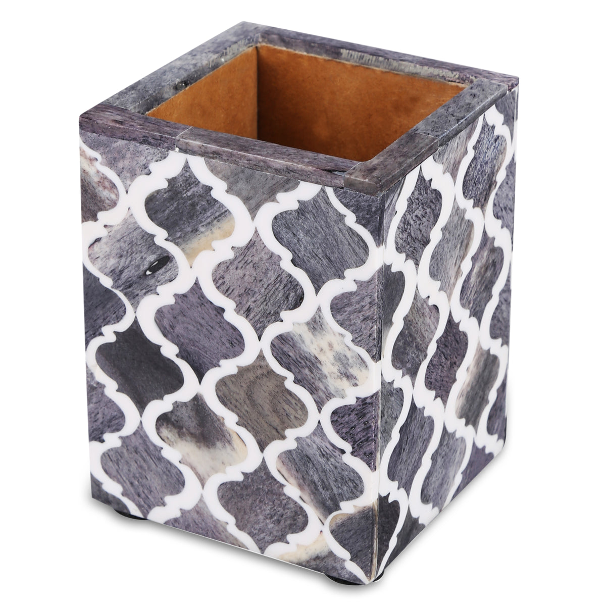 Mumtaz Bone & Resin Inlay Desk Organizer | Grey & White | 3x3x4"