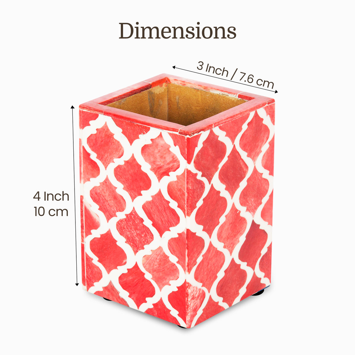 Mumtaz Bone & Resin Inlay Desk Organizer | Red & White | 3x3x4"