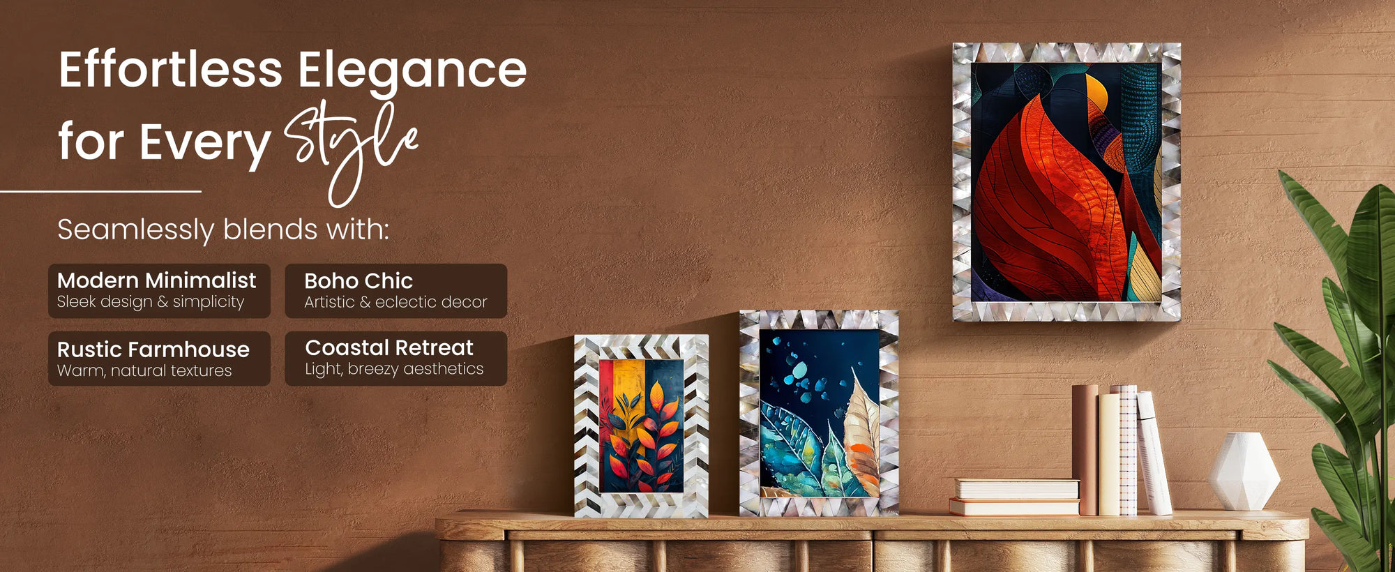 Picture Frames Pearlescent Ebony Pattern Mother of Pearl Collection in 3 Sizes