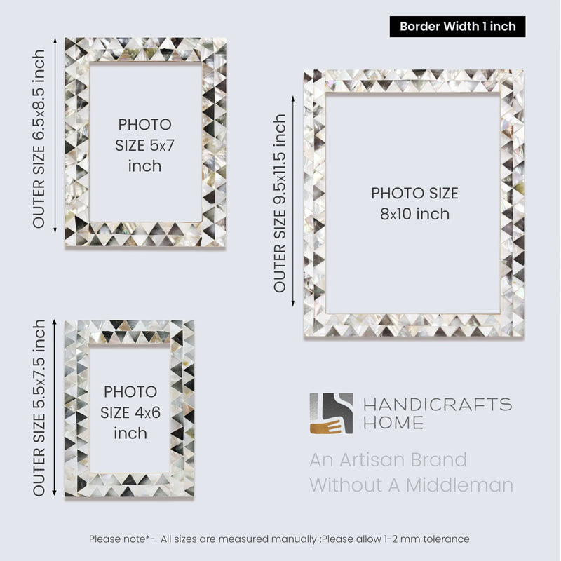 Size Chart for Picture Frames Pearlescent Abyss Pattern Mother of Pearl Collection in 3 Sizes