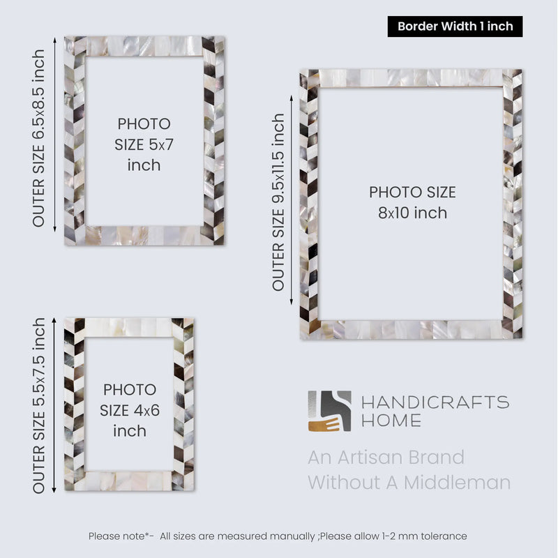 Size Chart for Picture Frames Pearlescent Barley Pattern Mother of Pearl Collection in 3 Sizes