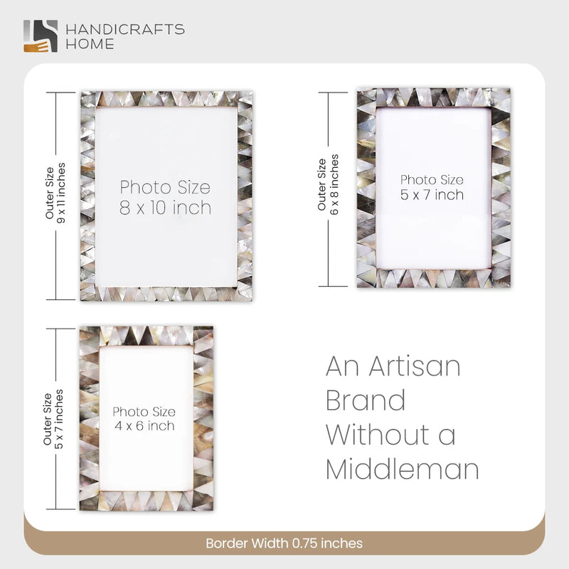 Size Chart for Picture Frames Pearlescent Ebony Pattern Mother of Pearl Collection in 3 Sizes