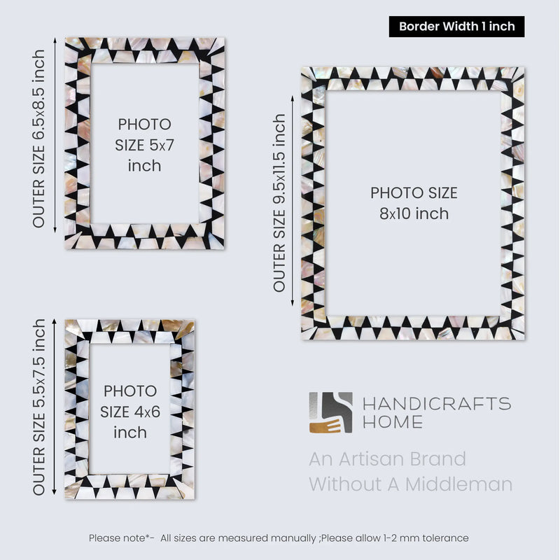 Size Chart for Picture Frames Pearlescent Flash Pattern Mother of Pearl & Resin Collection in 3 Sizes