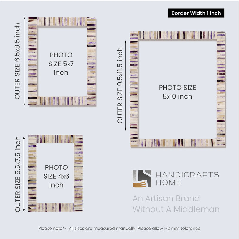 Size Chart for Picture Frames Pearlescent Hologram Pattern Bone Inlay Collection in 3 Sizes