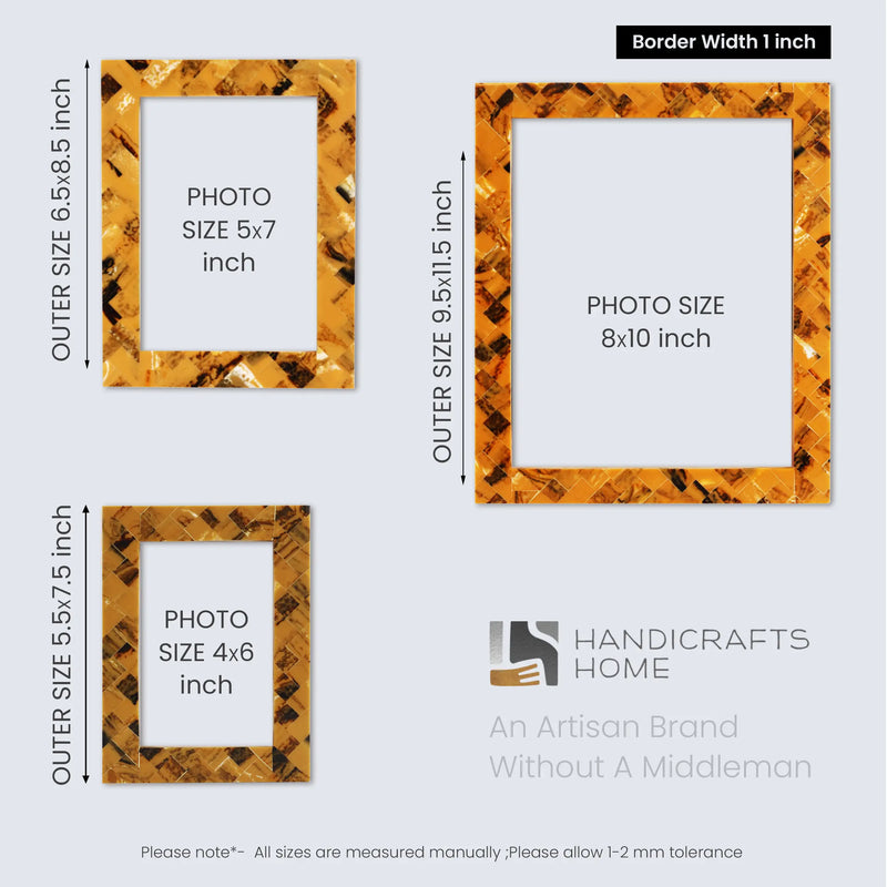 Size Chart for Picture Frames Pearlescent Honey Pattern Resin Inlay Collection in 3 Sizes