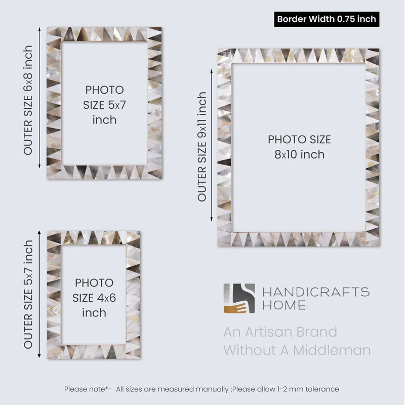 Size Chart for Picture Frames Pearlescent Ivory Pattern Mother of Pearl Collection in 3 Sizes