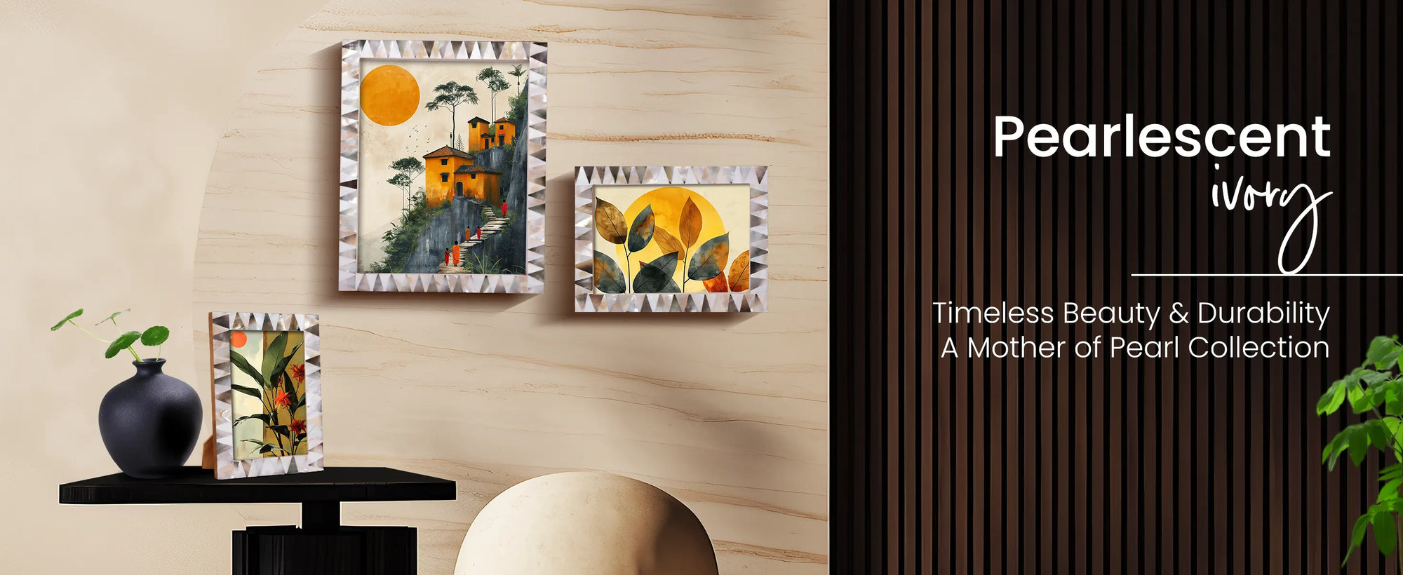 Picture Frames Pearlescent Ivory Pattern Mother of Pearl Collection in 3 Sizes